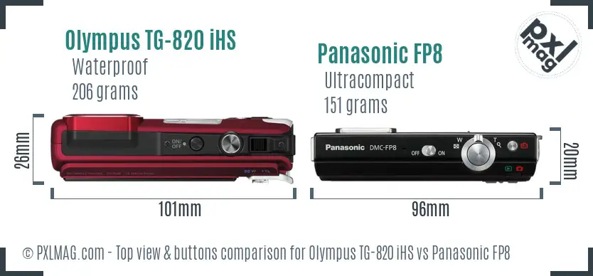 Olympus TG-820 iHS vs Panasonic FP8 top view buttons comparison