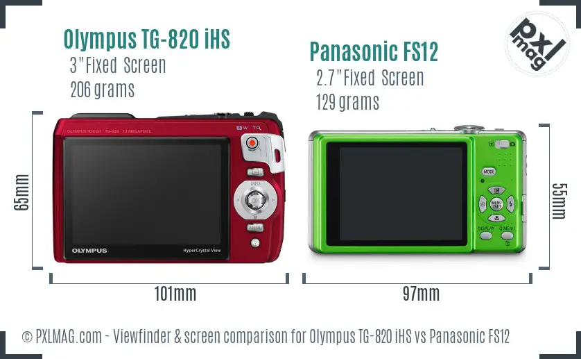 Olympus TG-820 iHS vs Panasonic FS12 Screen and Viewfinder comparison