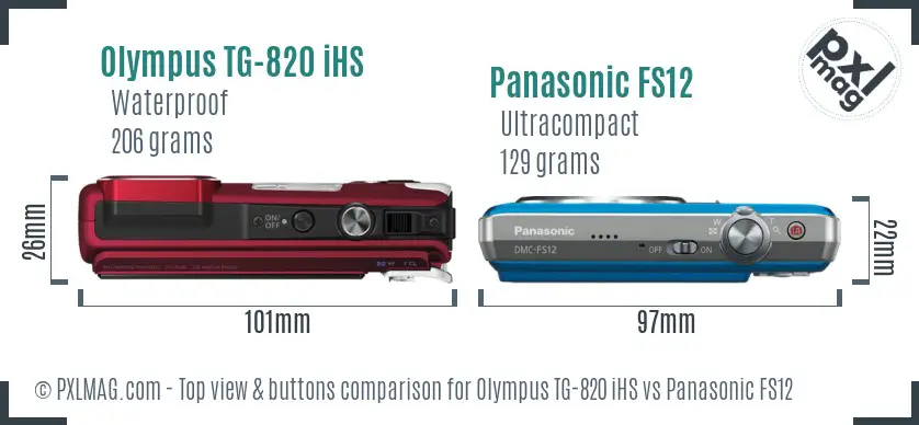 Olympus TG-820 iHS vs Panasonic FS12 top view buttons comparison