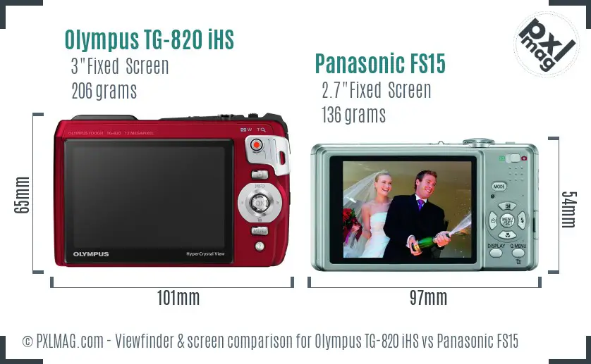 Olympus TG-820 iHS vs Panasonic FS15 Screen and Viewfinder comparison