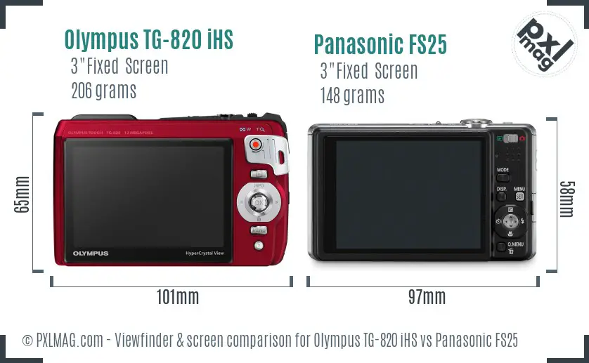 Olympus TG-820 iHS vs Panasonic FS25 Screen and Viewfinder comparison