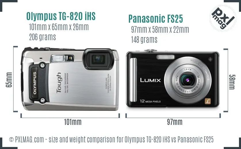 Olympus TG-820 iHS vs Panasonic FS25 size comparison