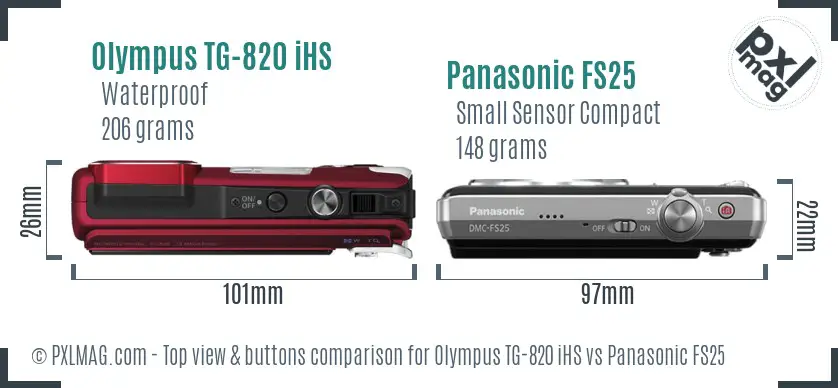 Olympus TG-820 iHS vs Panasonic FS25 top view buttons comparison