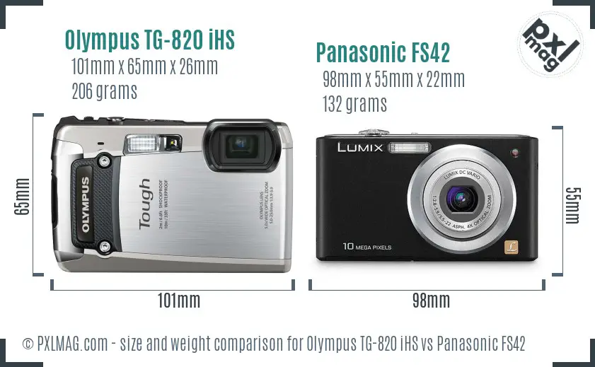 Olympus TG-820 iHS vs Panasonic FS42 size comparison