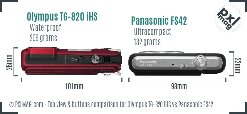 Olympus TG-820 iHS vs Panasonic FS42 top view buttons comparison