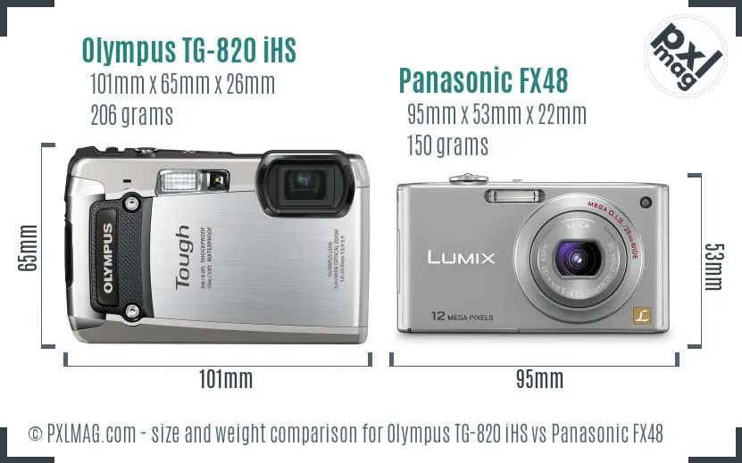 Olympus TG-820 iHS vs Panasonic FX48 size comparison