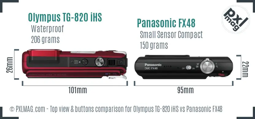 Olympus TG-820 iHS vs Panasonic FX48 top view buttons comparison
