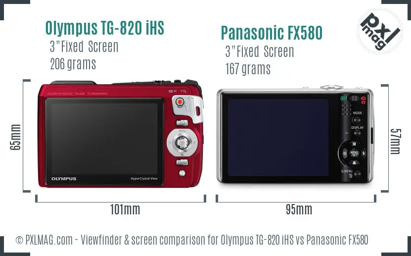 Olympus TG-820 iHS vs Panasonic FX580 Screen and Viewfinder comparison