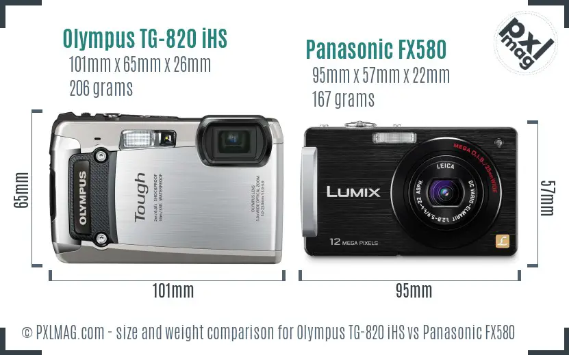 Olympus TG-820 iHS vs Panasonic FX580 size comparison