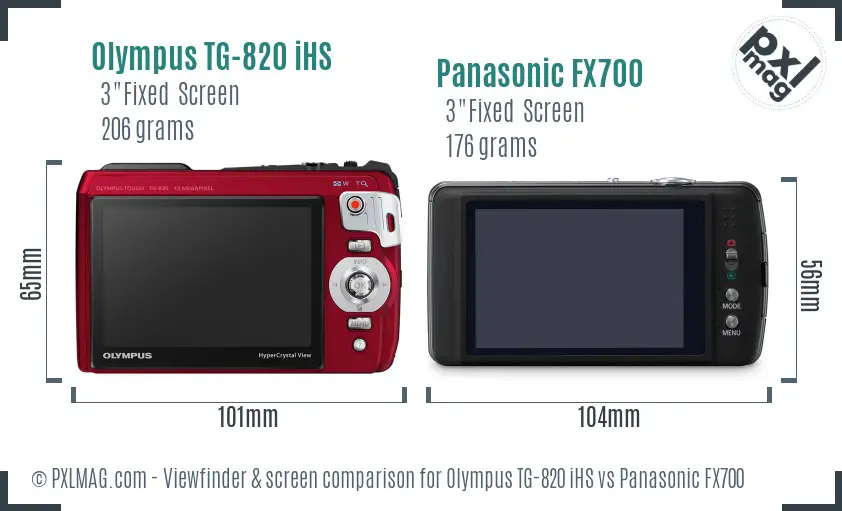 Olympus TG-820 iHS vs Panasonic FX700 Screen and Viewfinder comparison