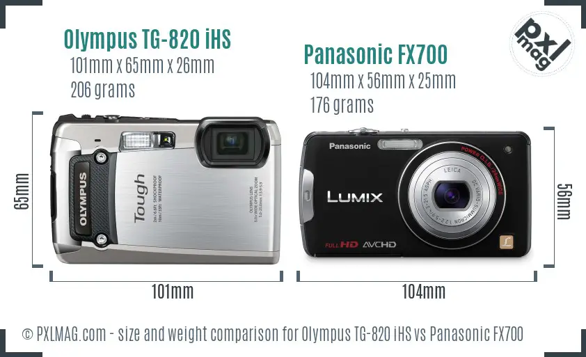 Olympus TG-820 iHS vs Panasonic FX700 size comparison