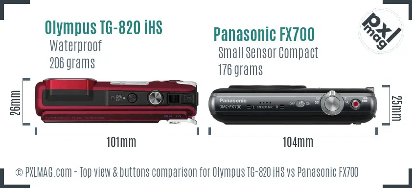 Olympus TG-820 iHS vs Panasonic FX700 top view buttons comparison