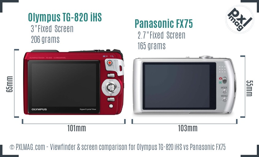 Olympus TG-820 iHS vs Panasonic FX75 Screen and Viewfinder comparison