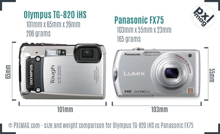 Olympus TG-820 iHS vs Panasonic FX75 size comparison