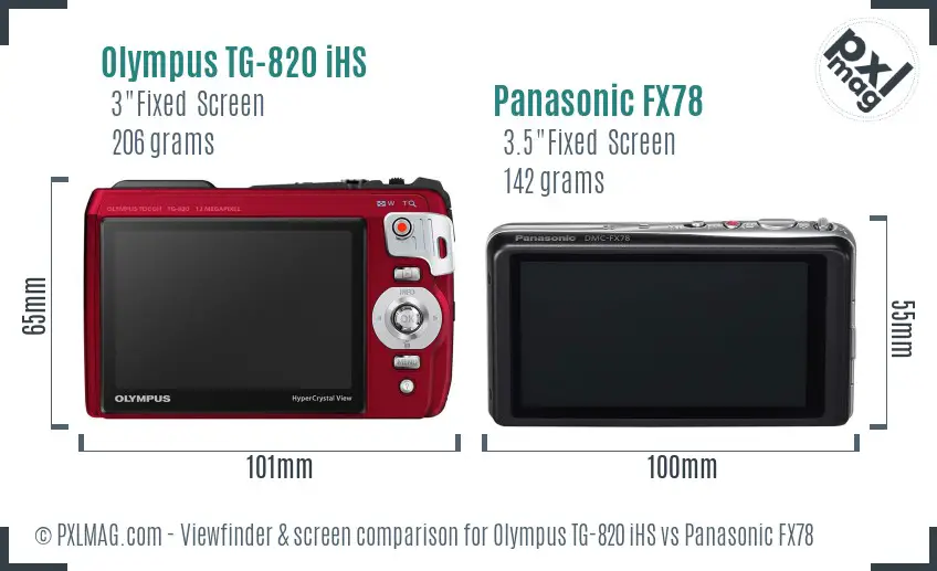 Olympus TG-820 iHS vs Panasonic FX78 Screen and Viewfinder comparison Olympus TG-820 iHS vs Panasonic FX78 Screen and Viewfinder comparison