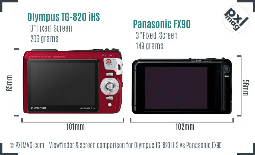 Olympus TG-820 iHS vs Panasonic FX90 Screen and Viewfinder comparison