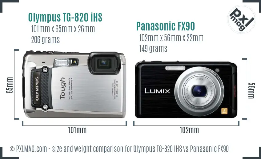 Olympus TG-820 iHS vs Panasonic FX90 size comparison