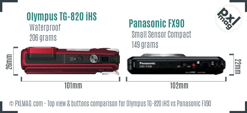 Olympus TG-820 iHS vs Panasonic FX90 top view buttons comparison