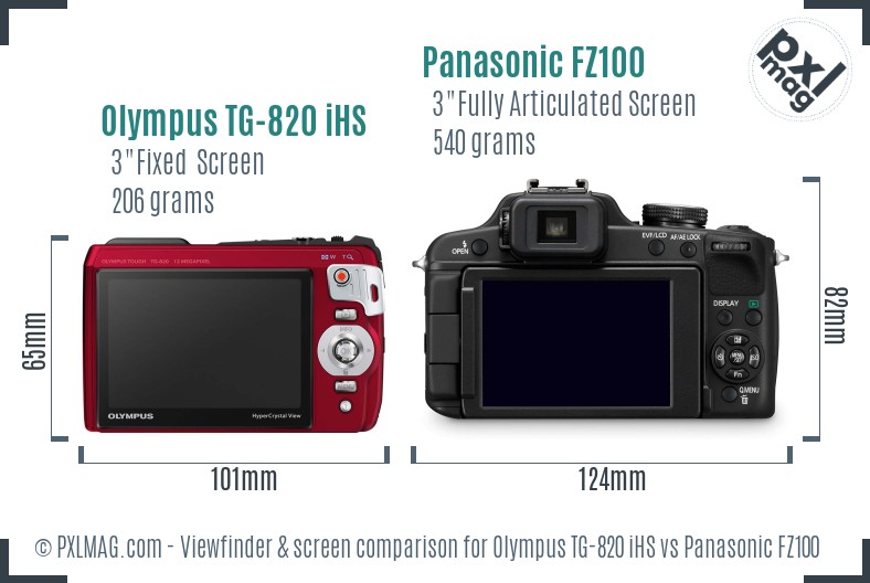 Olympus TG-820 iHS vs Panasonic FZ100 Screen and Viewfinder comparison