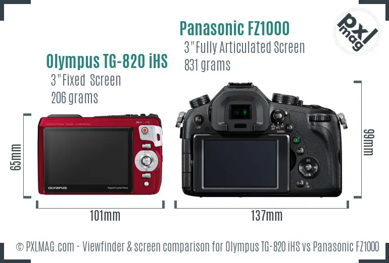 Olympus TG-820 iHS vs Panasonic FZ1000 Screen and Viewfinder comparison