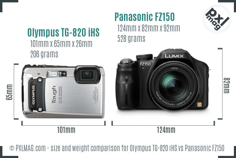 Olympus TG-820 iHS vs Panasonic FZ150 size comparison