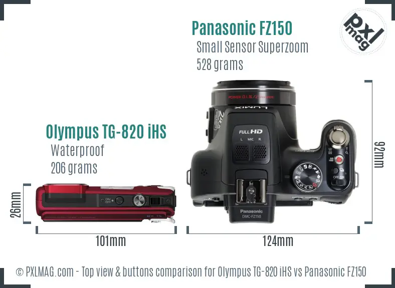 Olympus TG-820 iHS vs Panasonic FZ150 top view buttons comparison