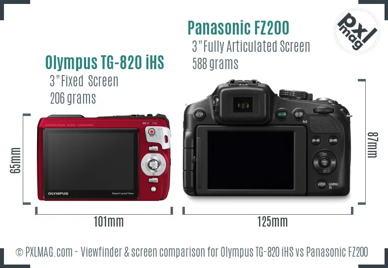 Olympus TG-820 iHS vs Panasonic FZ200 Screen and Viewfinder comparison