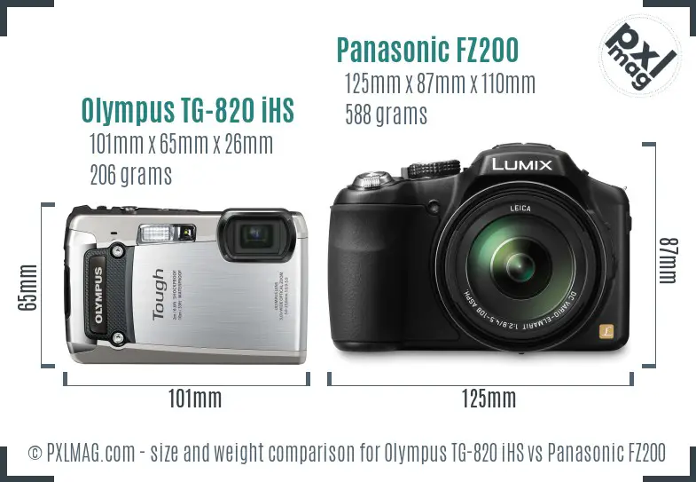 Olympus TG-820 iHS vs Panasonic FZ200 size comparison