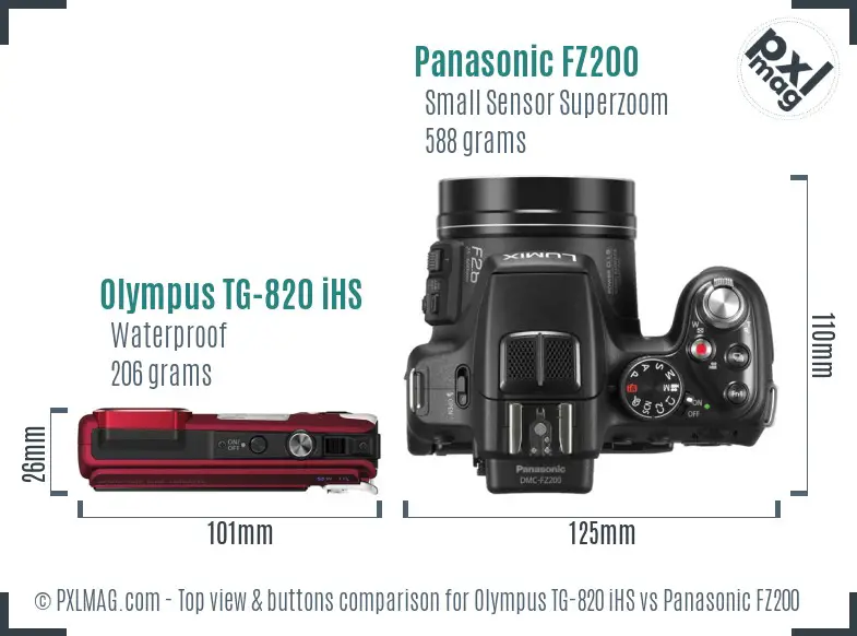 Olympus TG-820 iHS vs Panasonic FZ200 top view buttons comparison