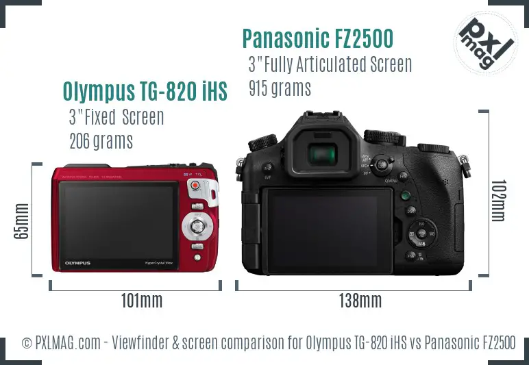 Olympus TG-820 iHS vs Panasonic FZ2500 Screen and Viewfinder comparison