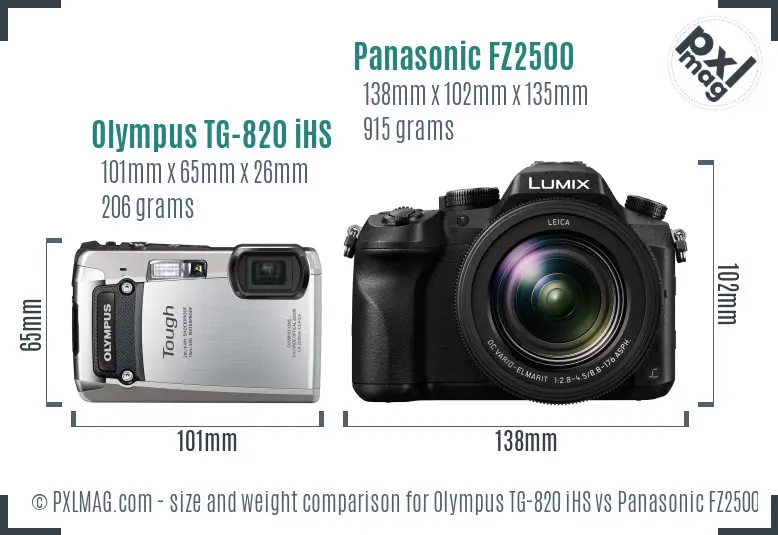 Olympus TG-820 iHS vs Panasonic FZ2500 size comparison