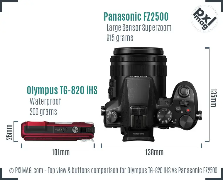 Olympus TG-820 iHS vs Panasonic FZ2500 top view buttons comparison