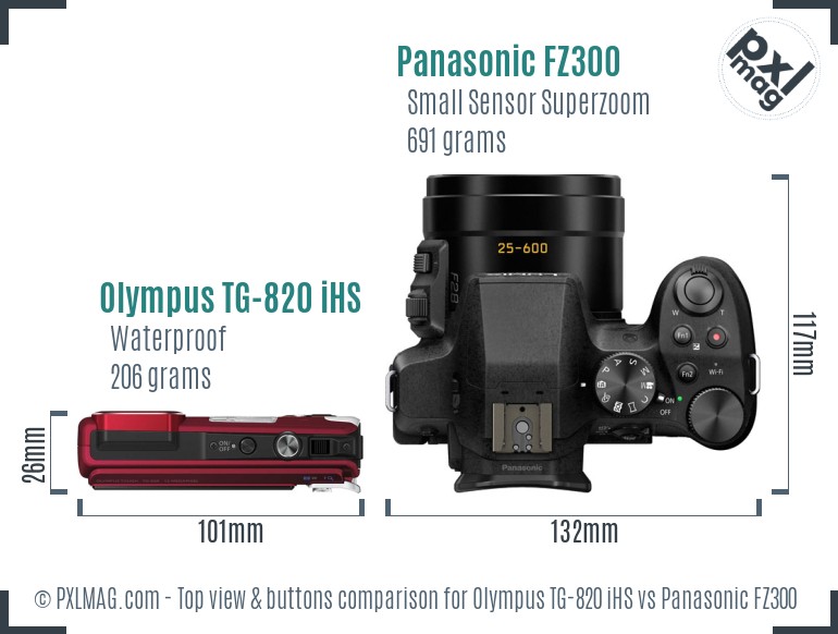 Olympus TG-820 iHS vs Panasonic FZ300 top view buttons comparison