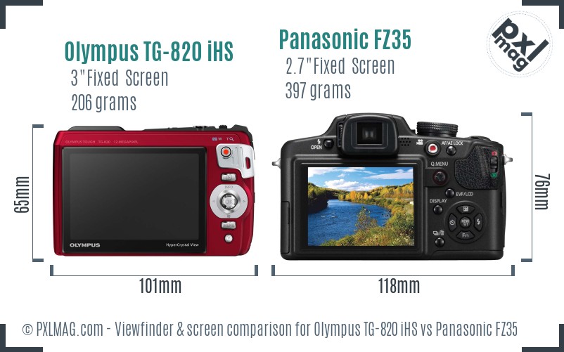 Olympus TG-820 iHS vs Panasonic FZ35 Screen and Viewfinder comparison