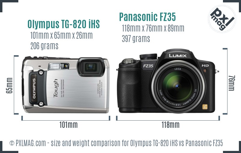 Olympus TG-820 iHS vs Panasonic FZ35 size comparison