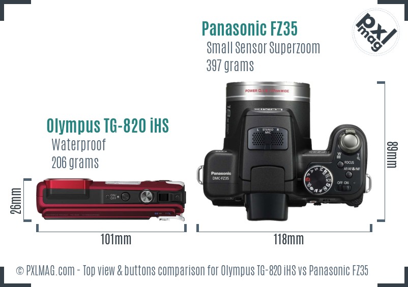 Olympus TG-820 iHS vs Panasonic FZ35 top view buttons comparison