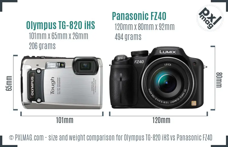 Olympus TG-820 iHS vs Panasonic FZ40 size comparison