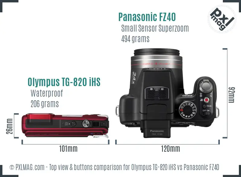 Olympus TG-820 iHS vs Panasonic FZ40 top view buttons comparison