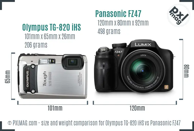 Olympus TG-820 iHS vs Panasonic FZ47 size comparison Olympus TG-820 iHS vs Panasonic FZ47 size comparison