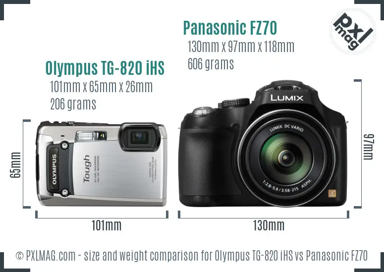 Olympus TG-820 iHS vs Panasonic FZ70 size comparison Olympus TG-820 iHS vs Panasonic FZ70 size comparison