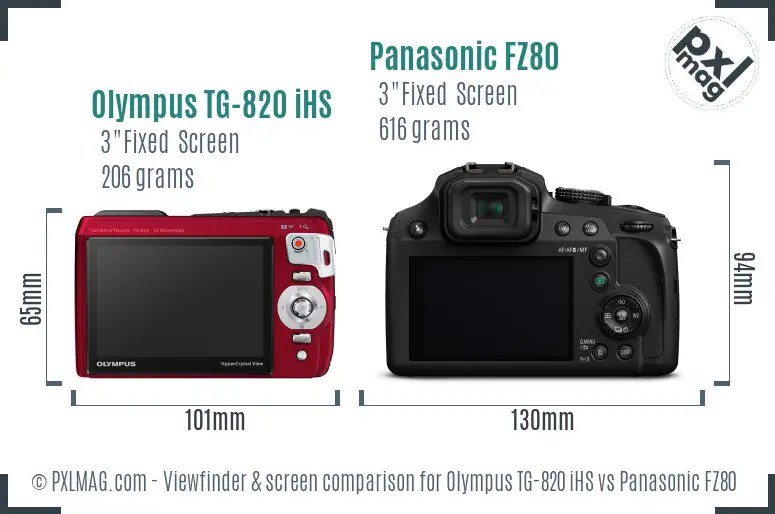 Olympus TG-820 iHS vs Panasonic FZ80 Screen and Viewfinder comparison