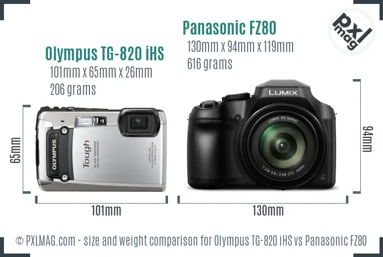 Olympus TG-820 iHS vs Panasonic FZ80 size comparison