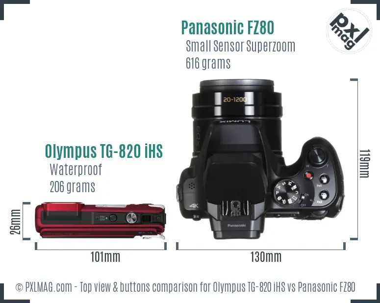 Olympus TG-820 iHS vs Panasonic FZ80 top view buttons comparison