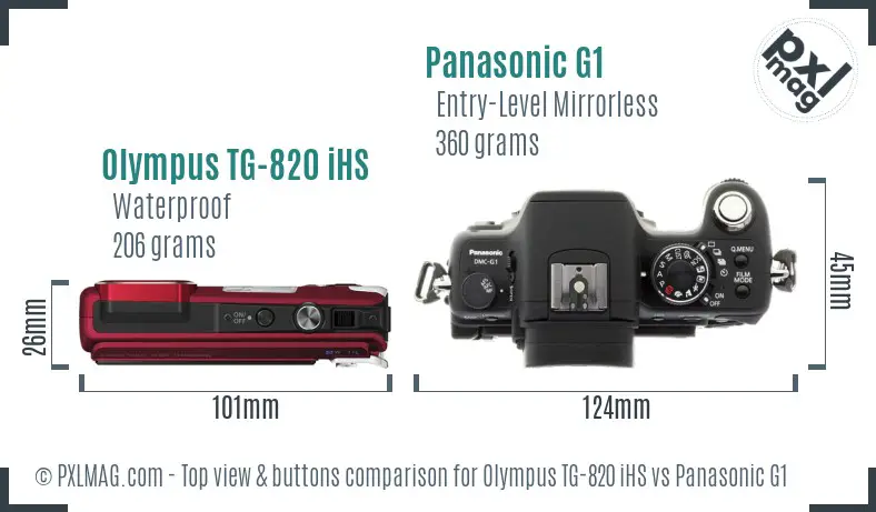 Olympus TG-820 iHS vs Panasonic G1 top view buttons comparison Olympus TG-820 iHS vs Panasonic G1 top view buttons comparison