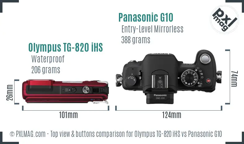 Olympus TG-820 iHS vs Panasonic G10 top view buttons comparison