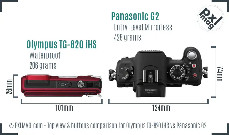 Olympus TG-820 iHS vs Panasonic G2 top view buttons comparison