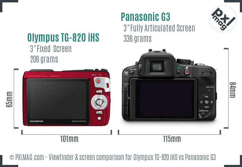 Olympus TG-820 iHS vs Panasonic G3 Screen and Viewfinder comparison