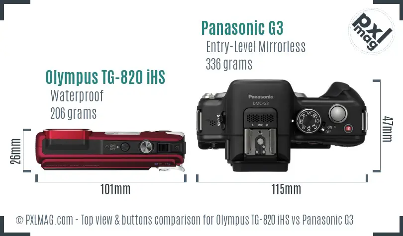 Olympus TG-820 iHS vs Panasonic G3 top view buttons comparison