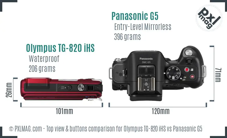 Olympus TG-820 iHS vs Panasonic G5 top view buttons comparison Olympus TG-820 iHS vs Panasonic G5 top view buttons comparison