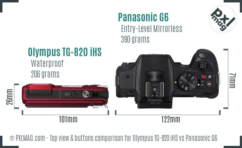 Olympus TG-820 iHS vs Panasonic G6 top view buttons comparison Olympus TG-820 iHS vs Panasonic G6 top view buttons comparison